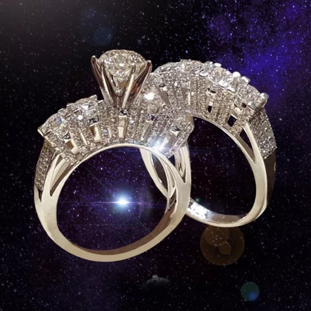 💍 NWOT Bridal set with Solitaire ring & Matching band size 7,8,9